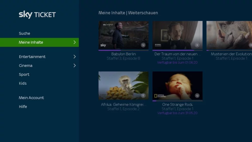 Meine Inhalte / Weiterschauen auf Sky Ticket TV Stick