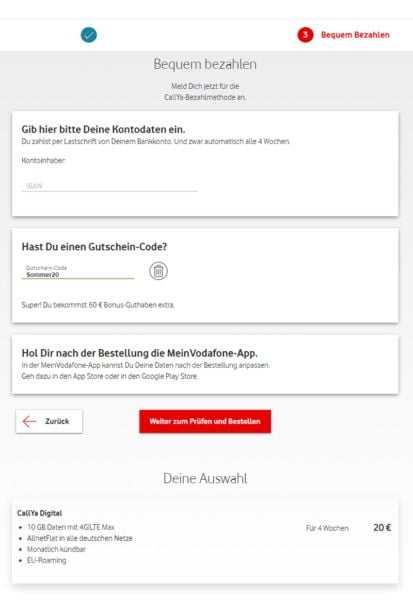 Vodafone CallYa Digital Erfahrung Bestellung