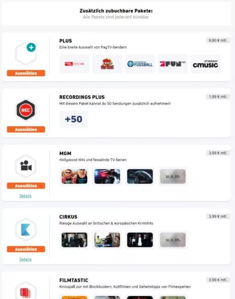 Pay-TV-Pakete Zattoo