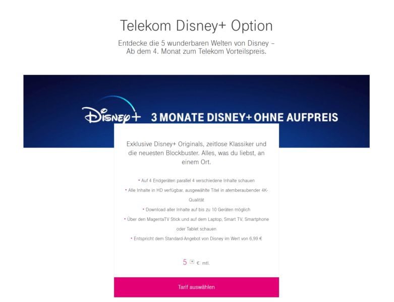 Disney+ Option der Telekom