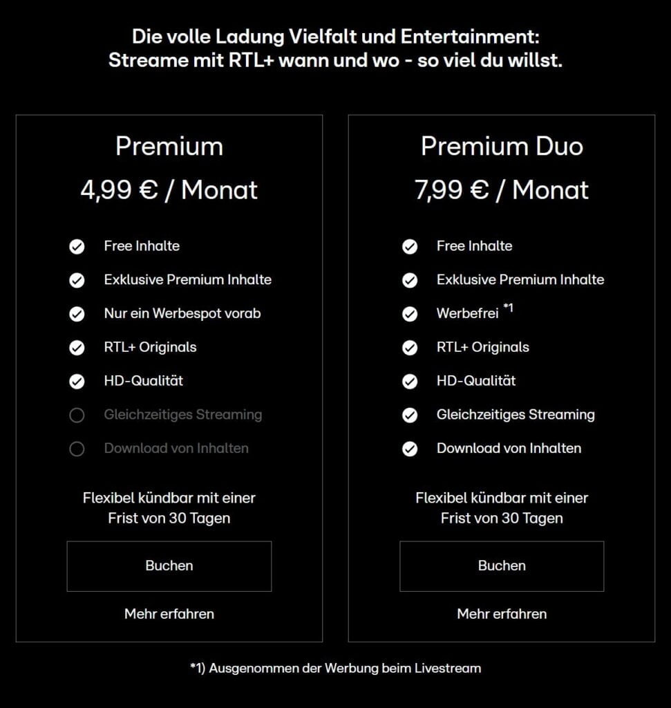 Unterschiede RTL+ Premium zu Premium Duo
