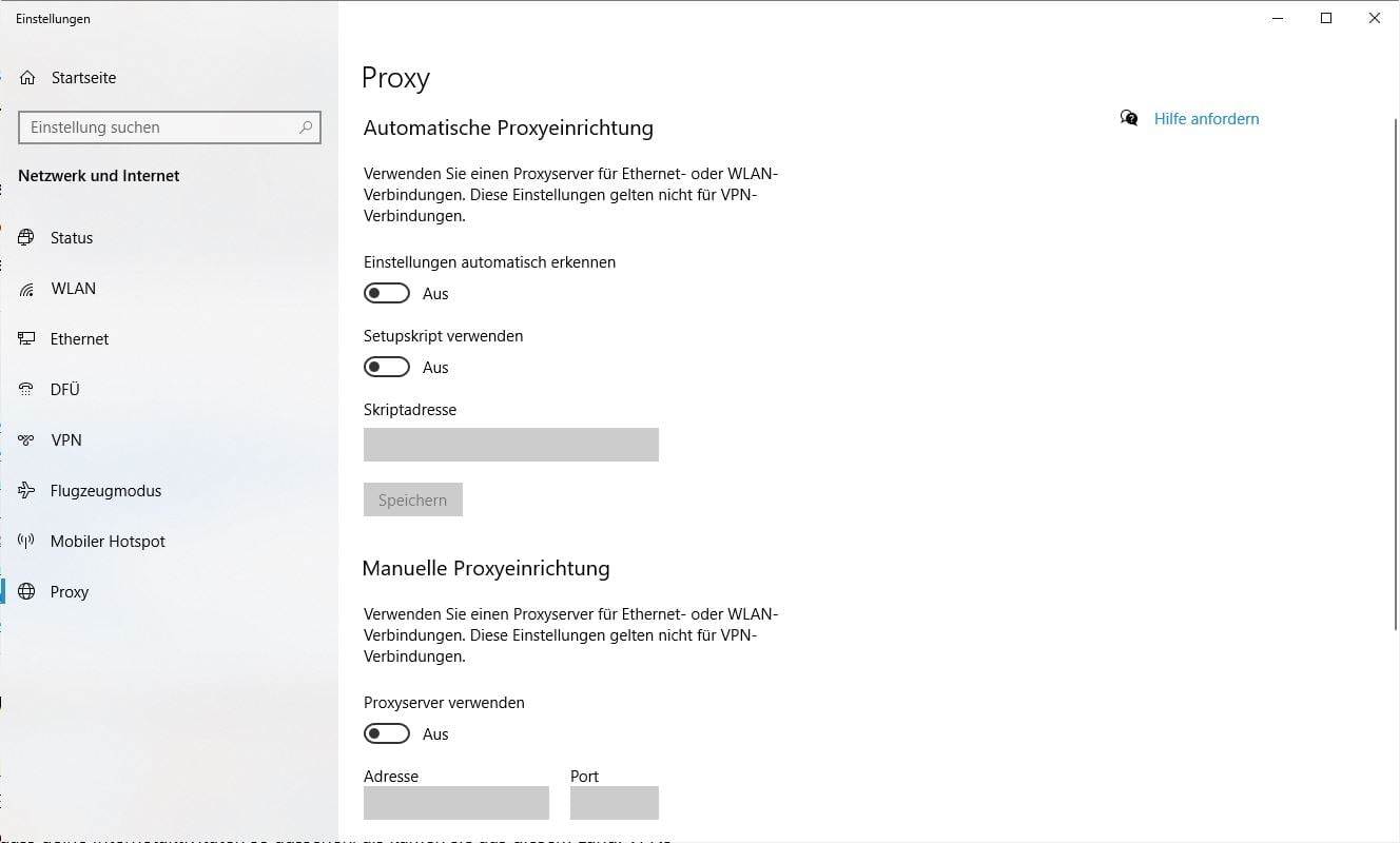 Proxy-Einstellungen Windows 10