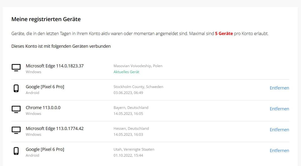 Screenshot waipu tv Geräteverwaltung