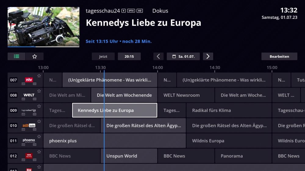 Programmübersicht waipu.tv auf dem Fire TV